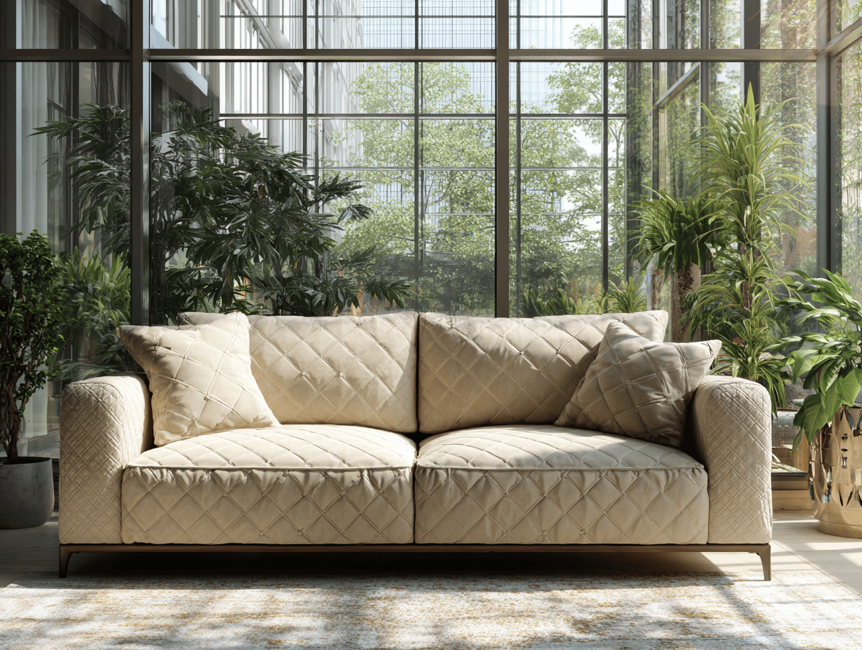 Driestepersoons bankstel stof 200×95×90 cm – crème – modern design met 2 rugkussens en 2 sierkussens