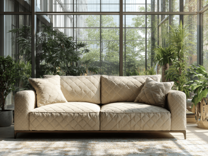 Driestepersoons bankstel stof 200×95×90 cm – crème – modern design met 2 rugkussens en 2 sierkussens