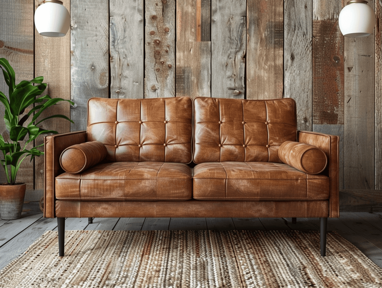 2-zitsbank echt leer 168×88×82 cm – bruin – retro met knoopdetails