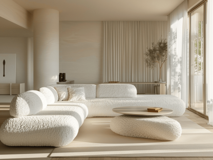 Hoekbank stof 280×200×85 cm – wit – modern design met 2 sierkussens