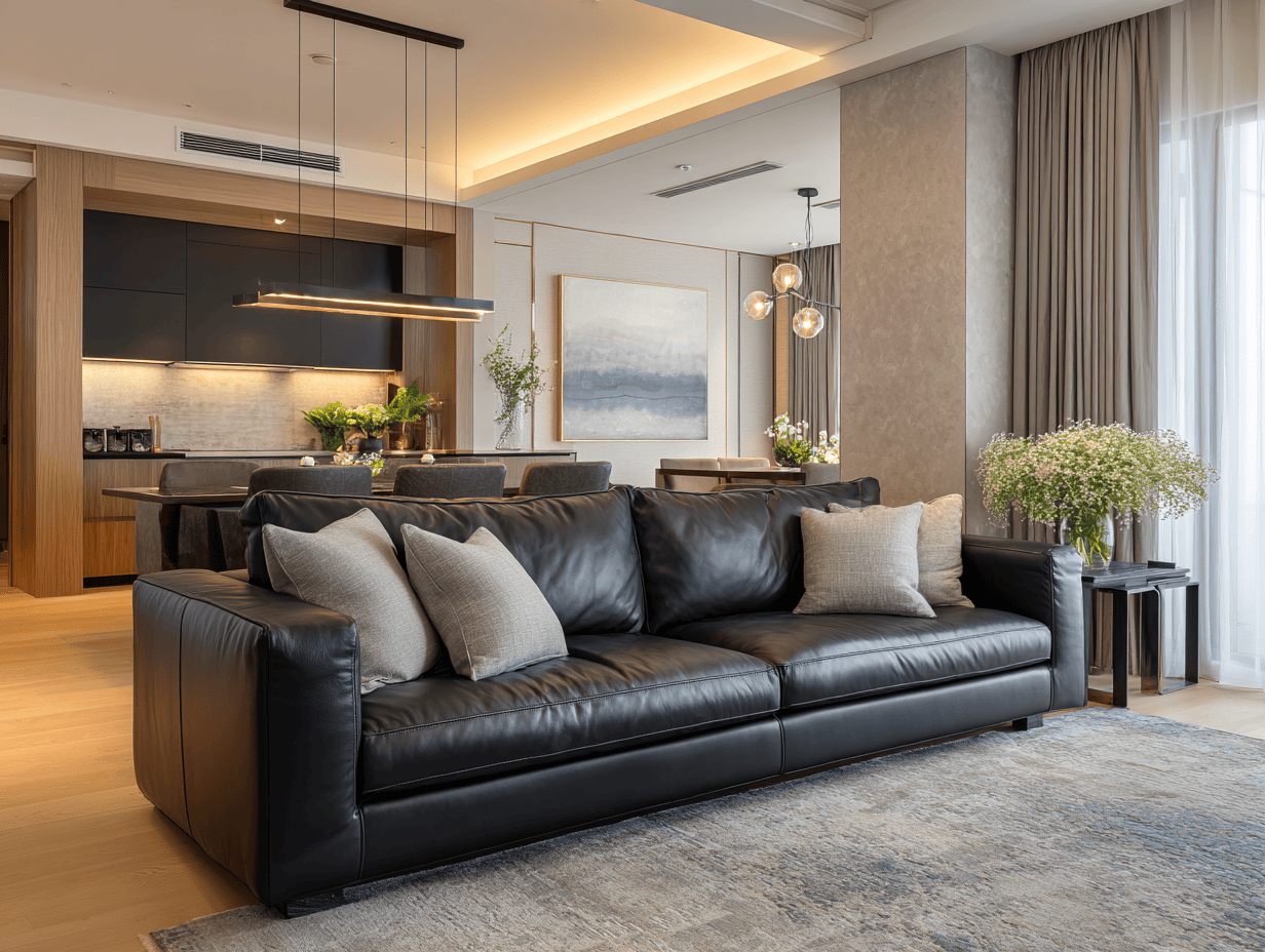 Leren 3-zitsbank 225×95×88 cm – zwart – met rechte armleuningen – moderne luxe stijl