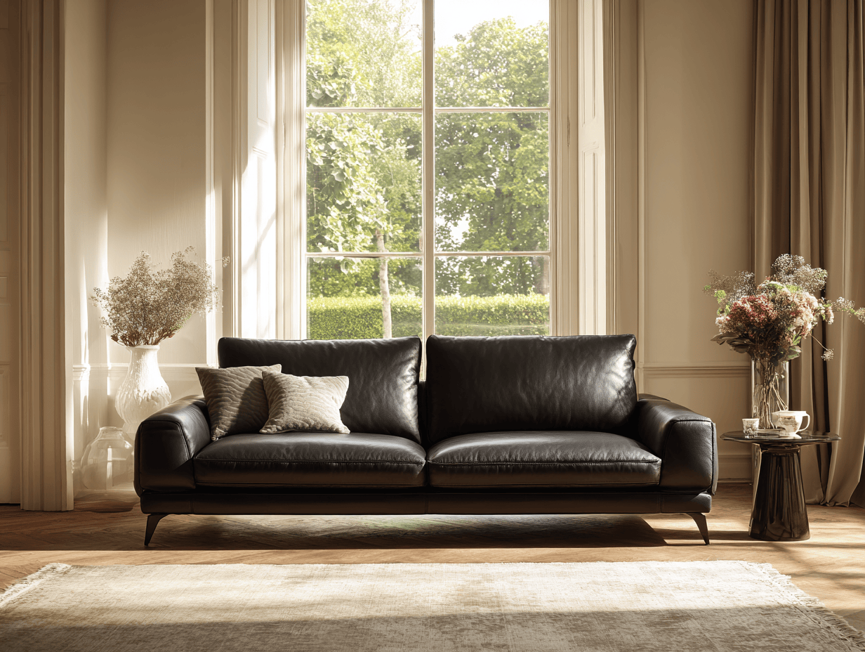 Leren 3-zitsbank 215×92×85 cm – zwart – met smalle metalen poten – moderne elegante stijl