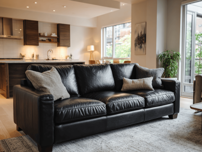 Leren 3-zitsbank 220×94×88 cm – zwart – met rechte armleuningen – moderne comfortabele stijl