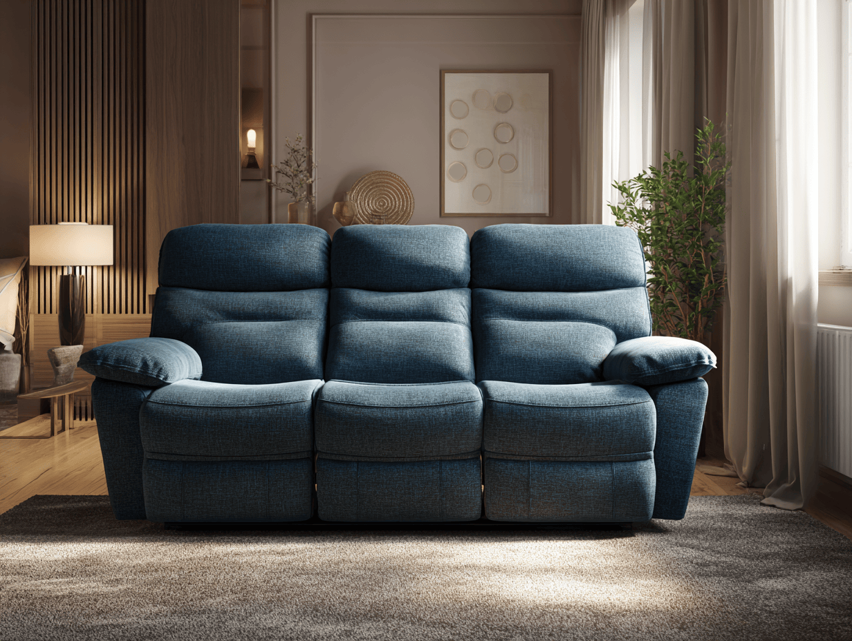 3-zits relaxbank in stof 210×95×105 cm – blauw – modern comfort met verstelbare functie