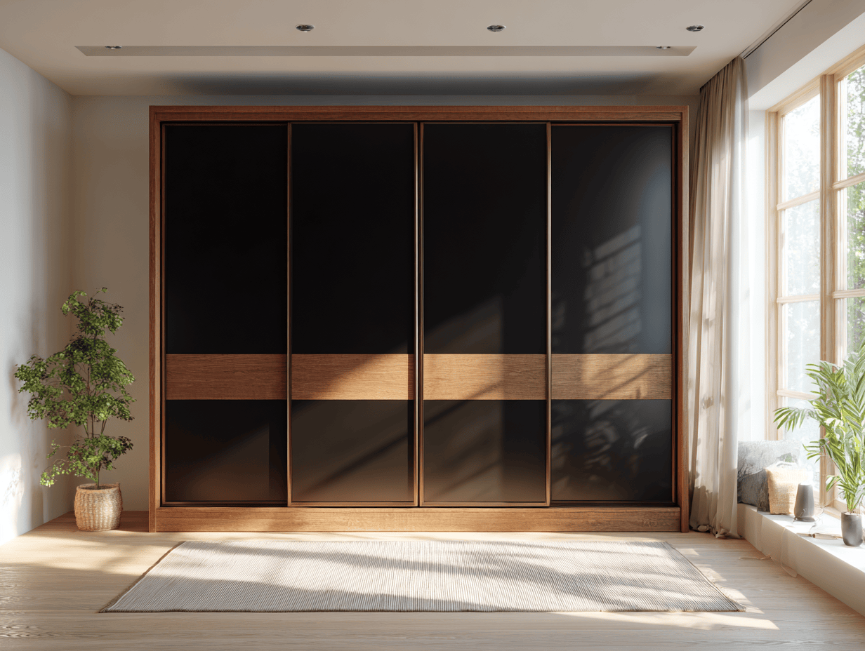 Kledingkast hout 240×65×220 cm – zwart en donker eiken – met schuifdeuren en modern design