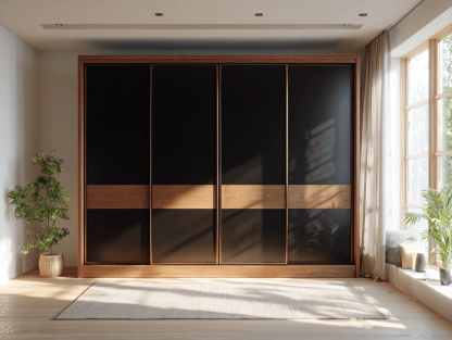 Kledingkast hout 240×65×220 cm – zwart en donker eiken – met schuifdeuren en modern design