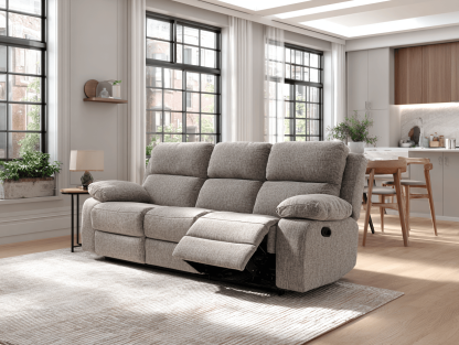 Driezitsbank in stof 215×100×102 cm – beigegrijs – met relaxfunctie en brede armleuningen – modern comfort