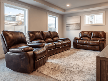 Leren sofa set 3-zitsbank 210×95×100 cm en 2-zitsbank 165×95×100 cm en fauteuil 95×95×100 cm – bruin – met relaxfunctie – moderne stijl