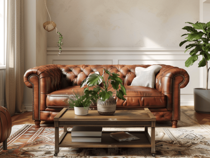 2-zitsbank echt leer 165×90×78 cm – bruin – Chesterfield stijl met nagelstrip afwerking