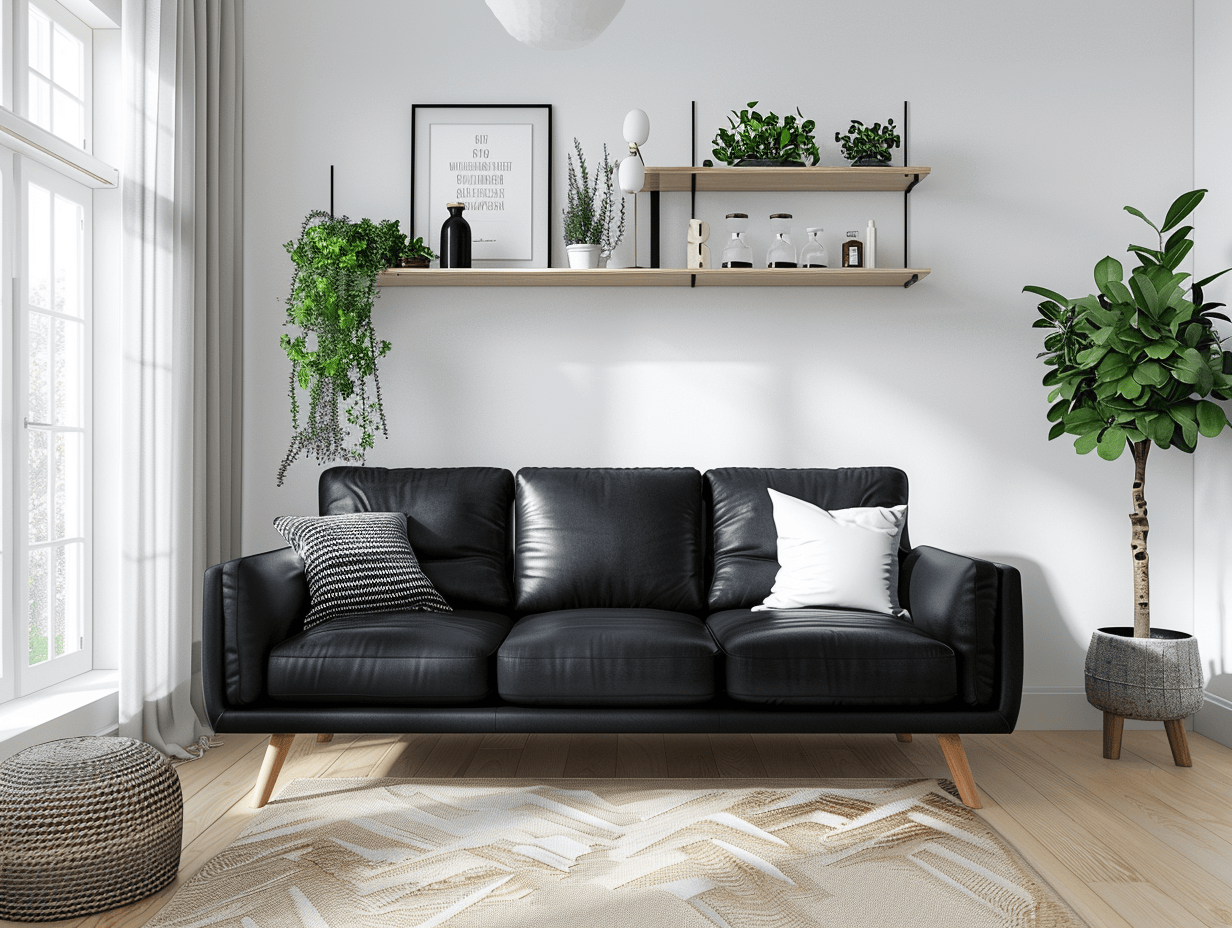 Leren 3-zitsbank 210×90×85 cm – zwart – modern design met 3 rugkussens en 2 sierkussens