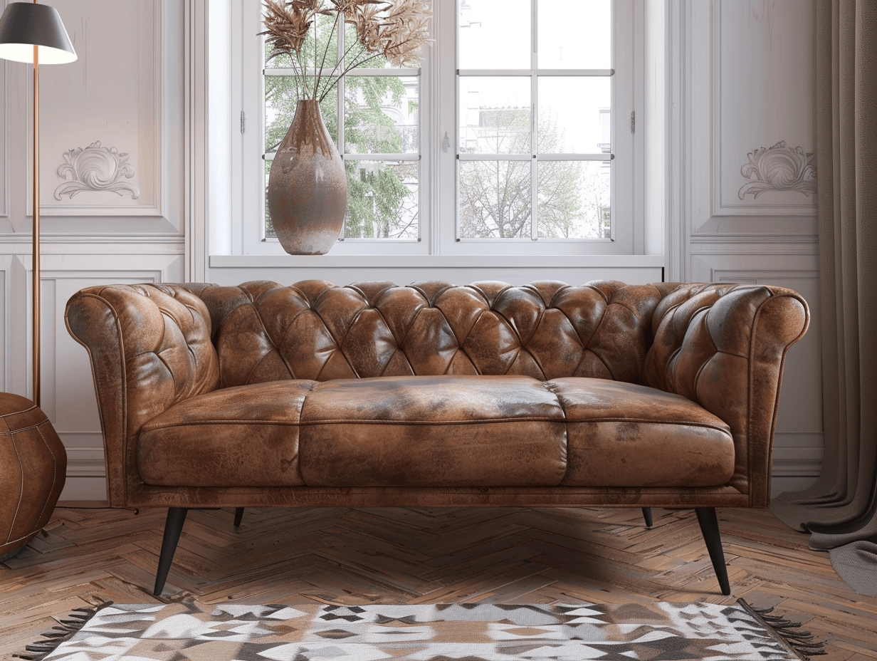 2-zitsbank echt leer 170×88×80 cm – bruin – Chesterfield stijl met metalen poten