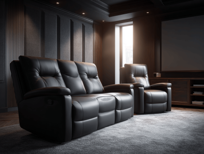 Leren sofa set 3-zitsbank 210×95×100 cm en fauteuil 95×95×100 cm – zwart – met relaxfunctie – moderne stijl