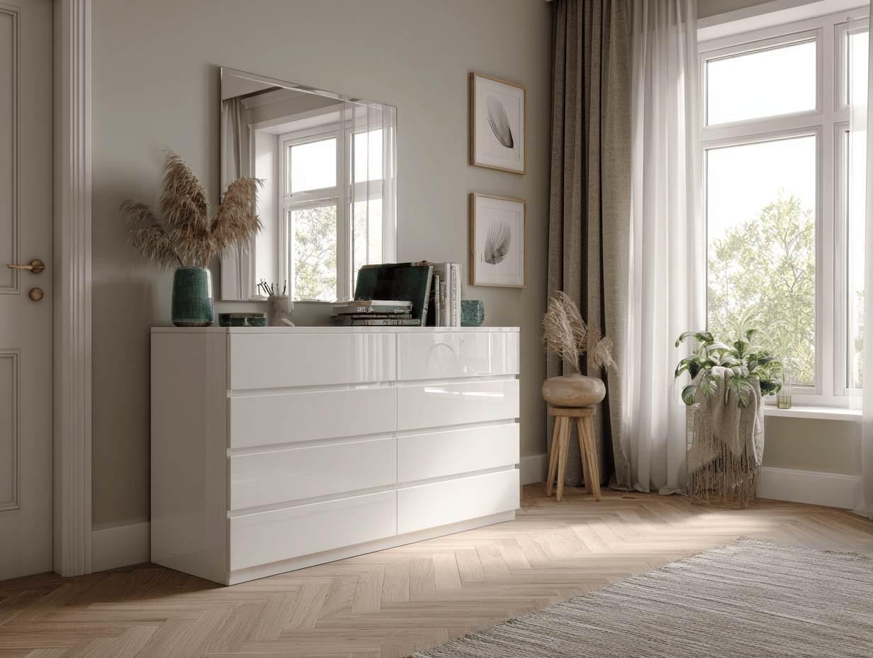 Ladekast hout 120×45×90 cm – wit hoogglans – modern design met lades