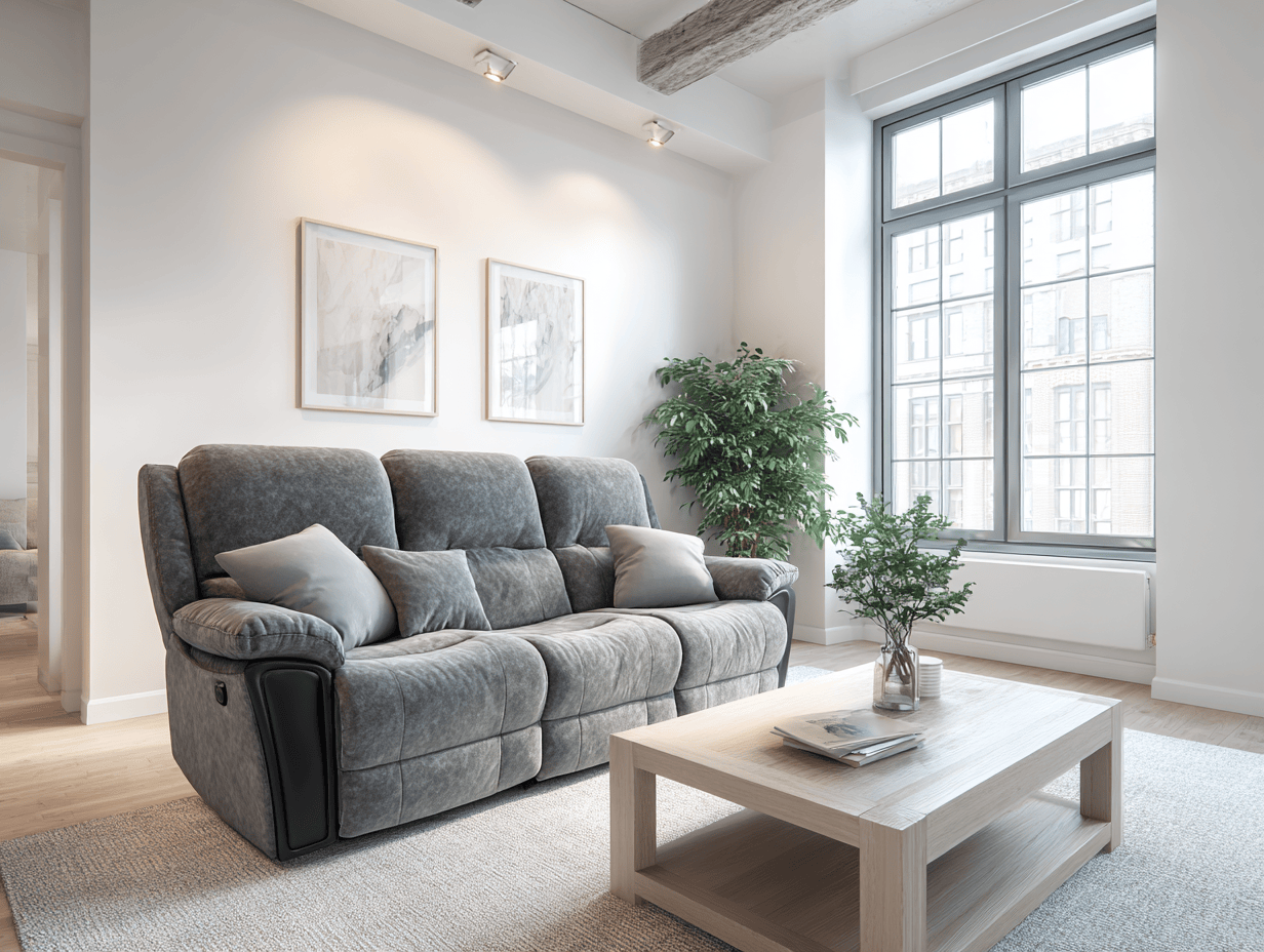 Driezitsbank in microvezel 210×95×100 cm – grijs – met relaxfunctie en drie sierkussens – modern comfort