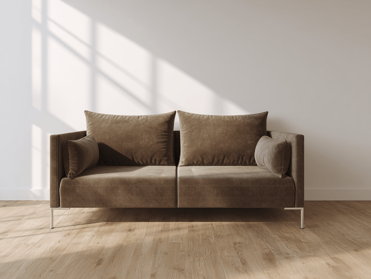 2-zitsbank in fluweelstof 165×90×85 cm – bruin – modern design met 2 rugkussens en 2 decoratieve kussens