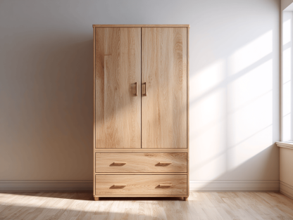 Kledingkast met 2 deuren en 2 laden 100×200×55 cm – massief hout – klassiek design