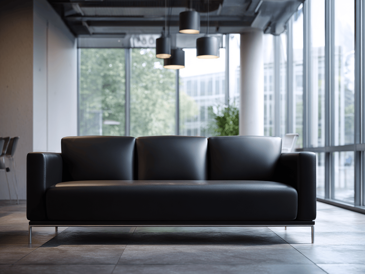 Leren 3-zitsbank 210×88×82 cm – zwart – met metalen poten – moderne minimalistische stijl