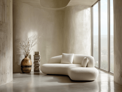 Hoekbank bouclé stof 250×160×80 cm – wit – met chaise longue en twee sierkussens