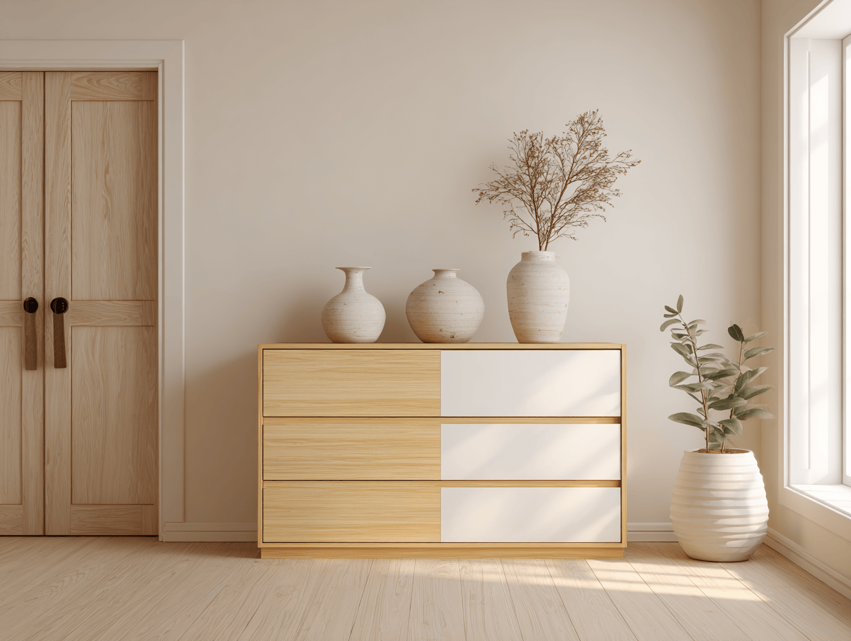 Ladekast hout 100×40×78 cm – licht hout/wit – met 3 lades – modern design