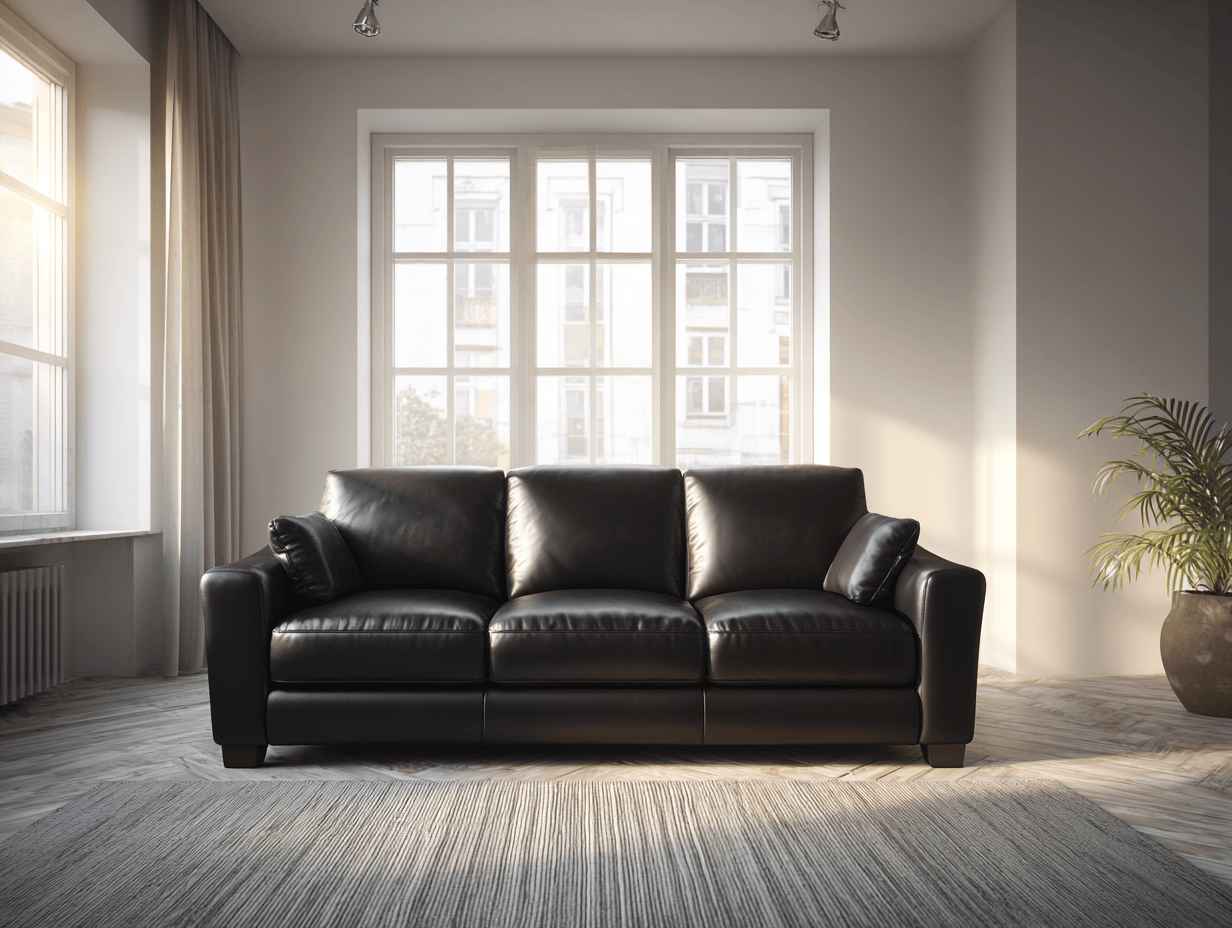 3-zitsbank echt leer 225×95×85 cm – zwart – modern design met brede armleuningen