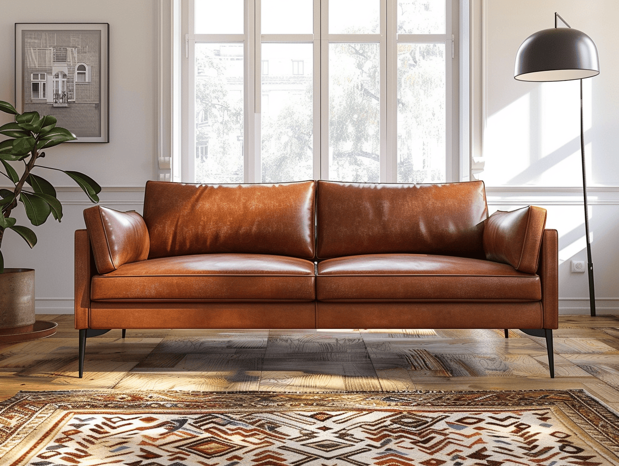 2-zitsbank echt leer 175×90×83 cm – bruin – retro modern design met metalen poten