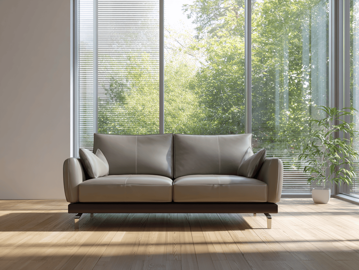 Leren tweepersoonsbank 168×92×86 cm – lichtgrijs – modern design met rugkussens en armkussens