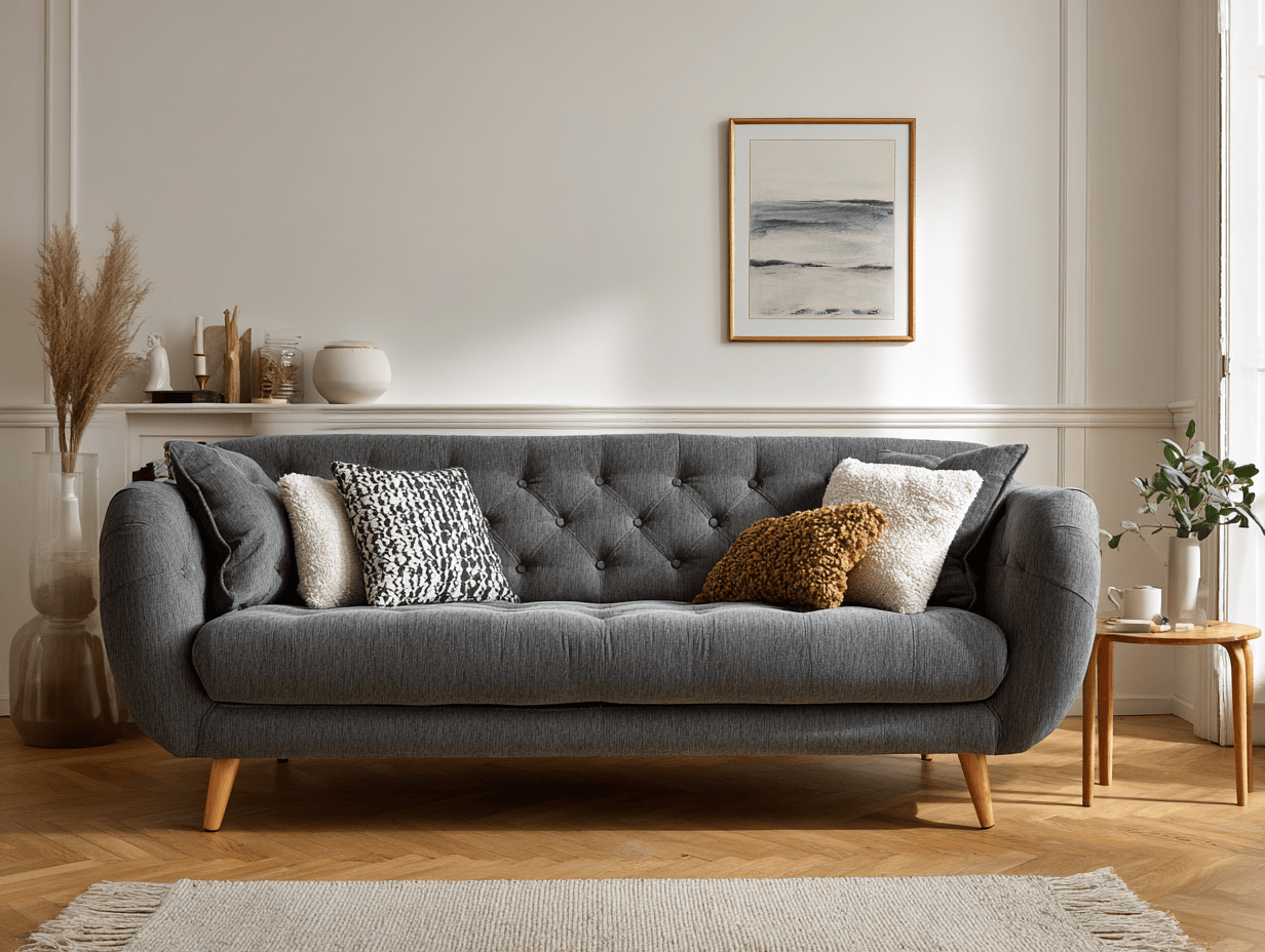 3-zitsbank stof 210×90×82 cm – donkergrijs – modern design met houten poten