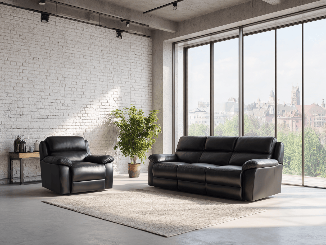 3-zitsbank en fauteuil set echt leer 3-zits 220×90×85 cm + fauteuil 105×90×85 cm – zwart – modern comfort