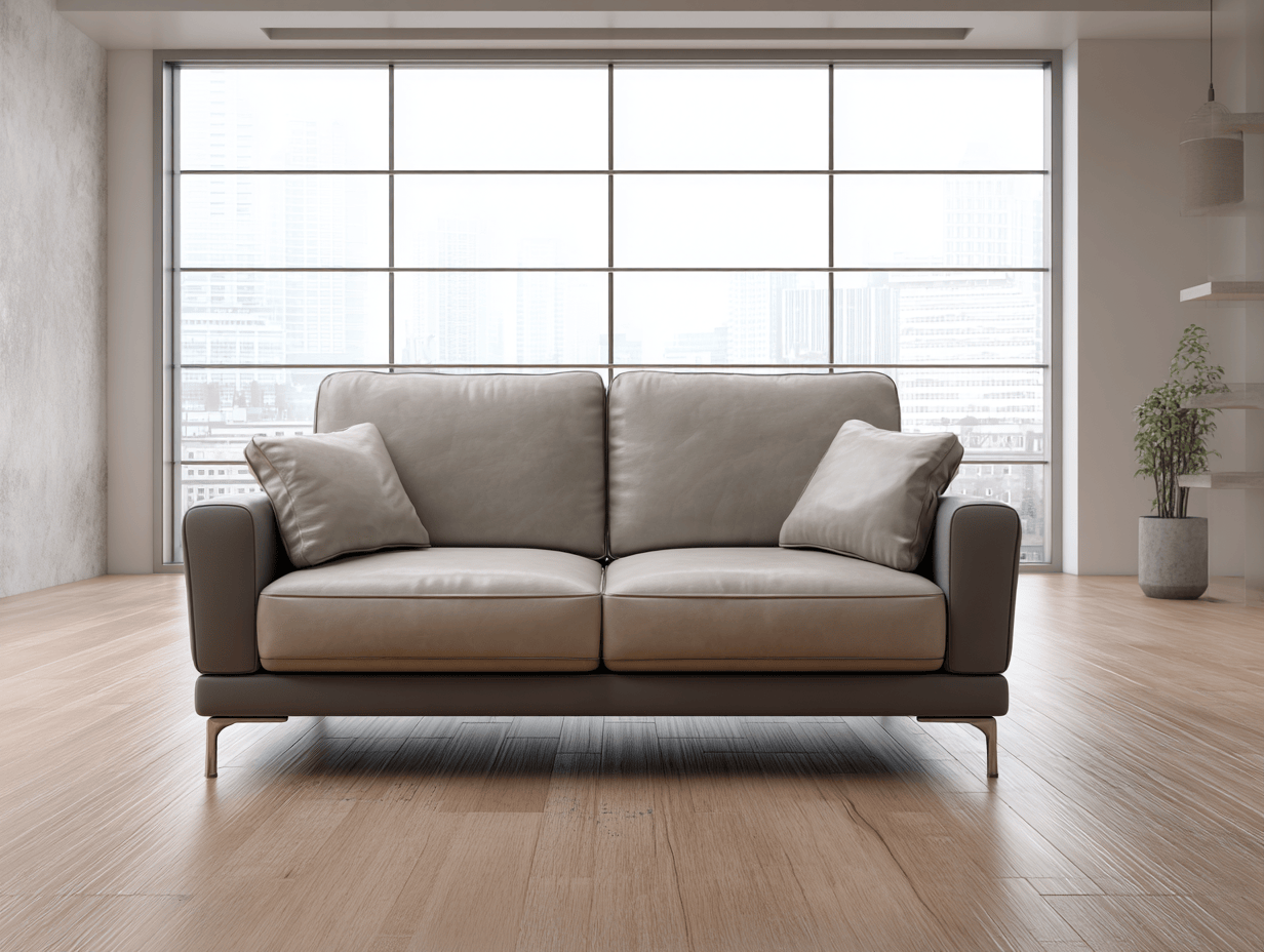 Tweepersoons leren bankstel 180×90×87 cm – lichtgrijs – moderne stijl met metalen poten en kussens