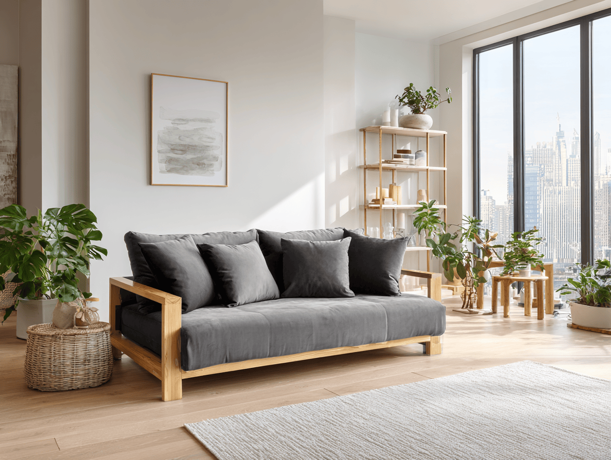 Slaapbank hout en stof 200×90×85 cm – antraciet – Scandinavische stijl