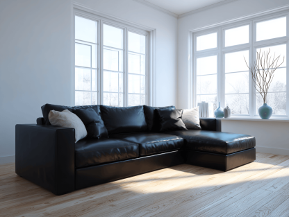 Leren hoekbank 275×185×90 cm – zwart – met chaise longue en kussens