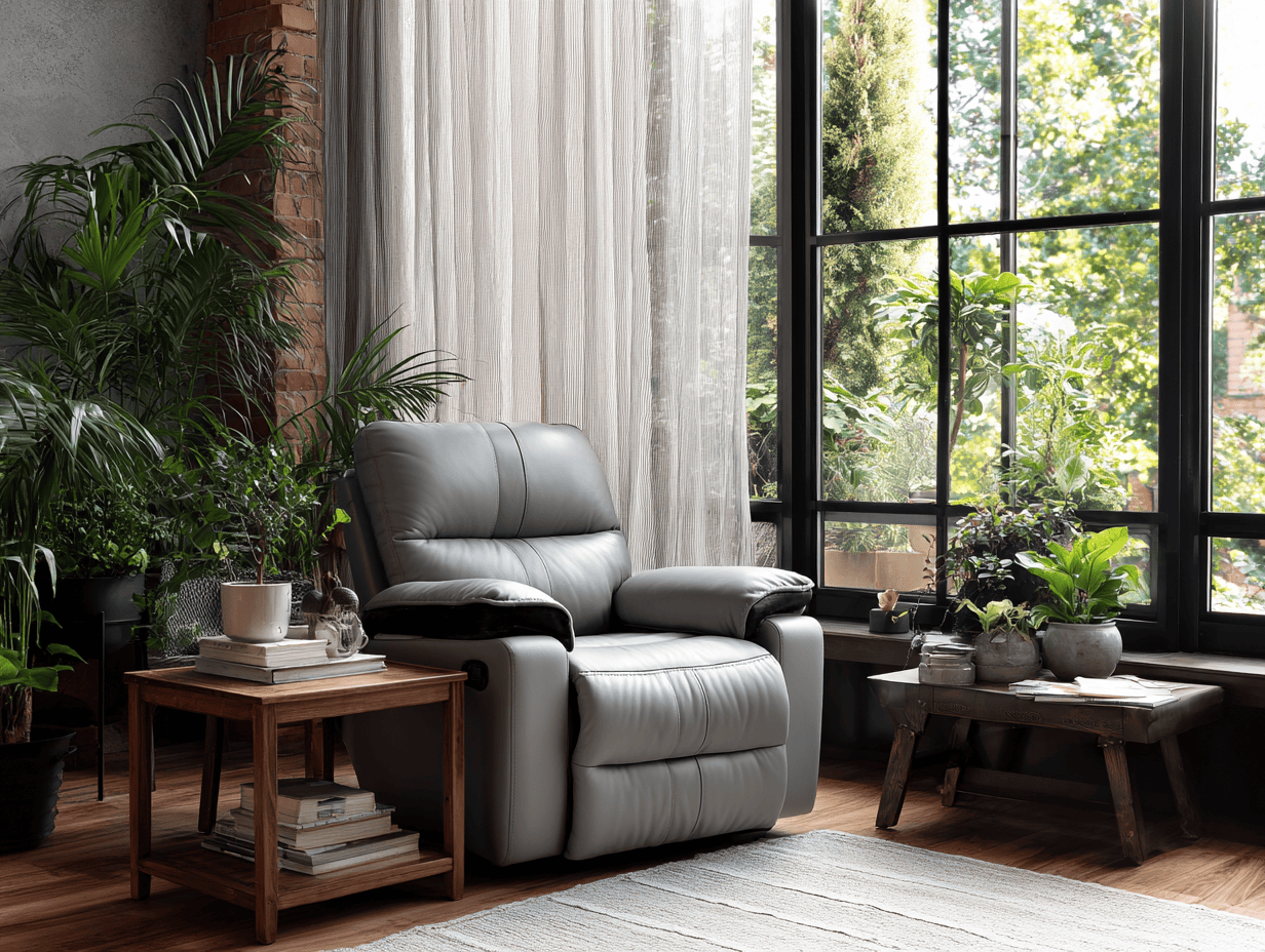 Fauteuil 95×95×105 cm – lichtgrijs leer – met relaxfunctie