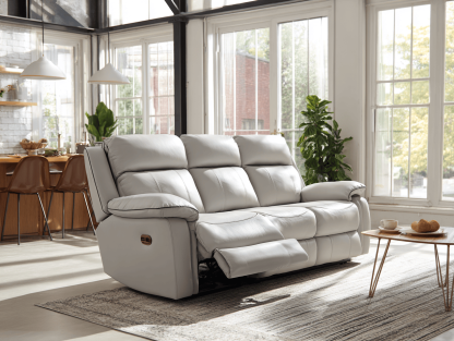 3-zitsbank echt leer 225×100×102 cm – lichtgrijs – moderne stijl met relaxfunctie