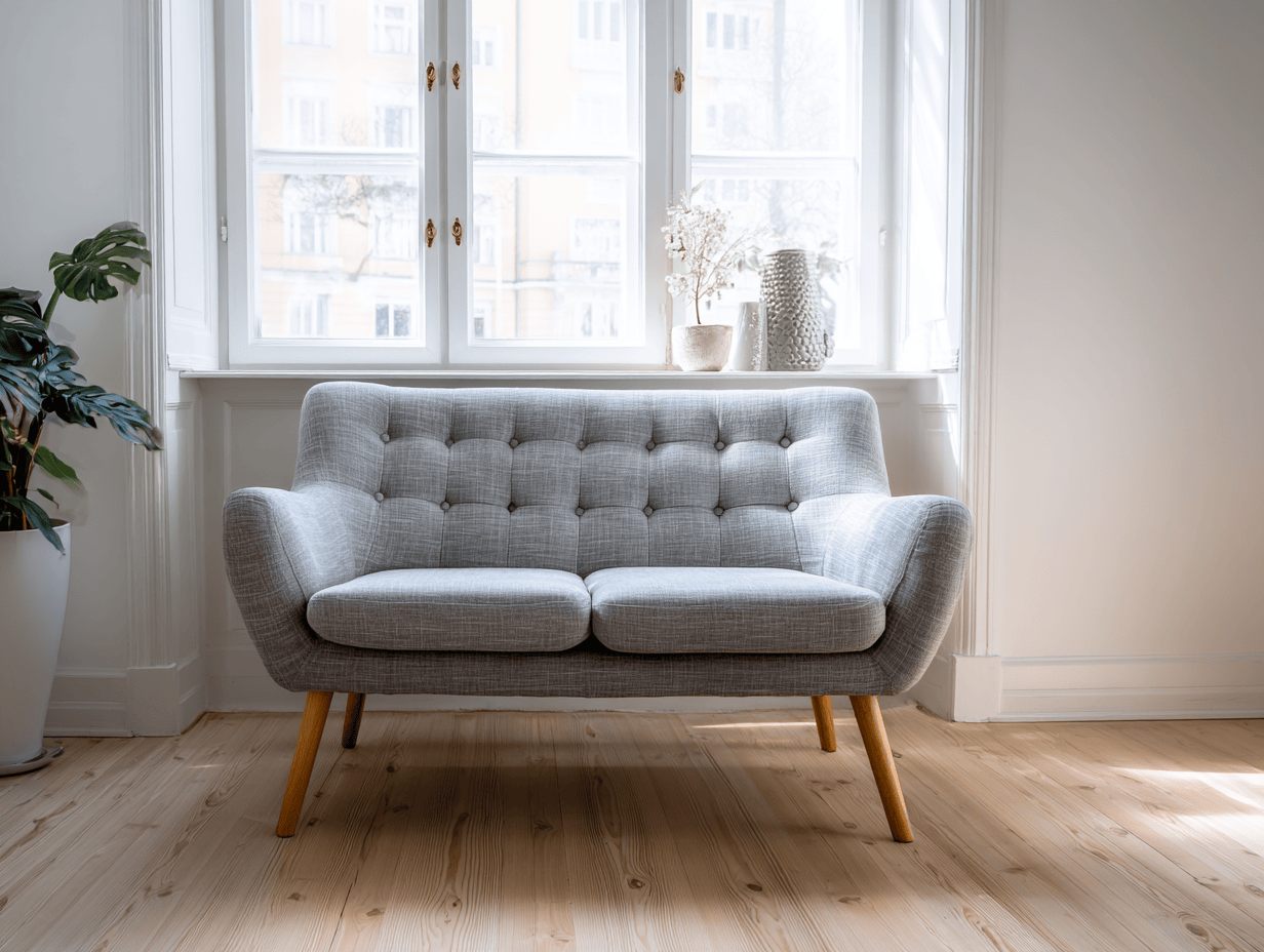 Tweepersoons bankstel stof 168×86×88 cm – lichtgrijs – Scandinavische stijl met houten poten