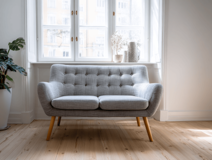 Tweepersoons bankstel stof 168×86×88 cm – lichtgrijs – Scandinavische stijl met houten poten