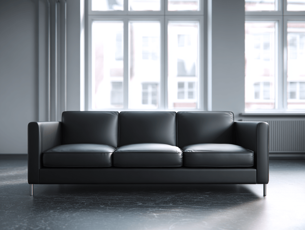 3-zitsbank echt leer 215×90×85 cm – zwart – modern design met metalen poten