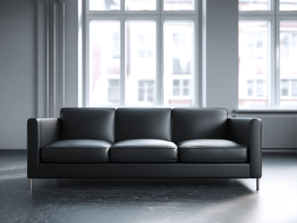 3-zitsbank echt leer 215×90×85 cm – zwart – modern design met metalen poten