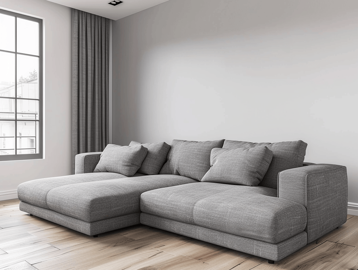 Hoekbank in stof 290×170×85 cm – grijs – modern design met 3 rugkussens en 2 decoratieve kussens