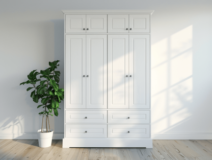 Kledingkast hout 200×65×220 cm – wit – met meerdere deuren en lades