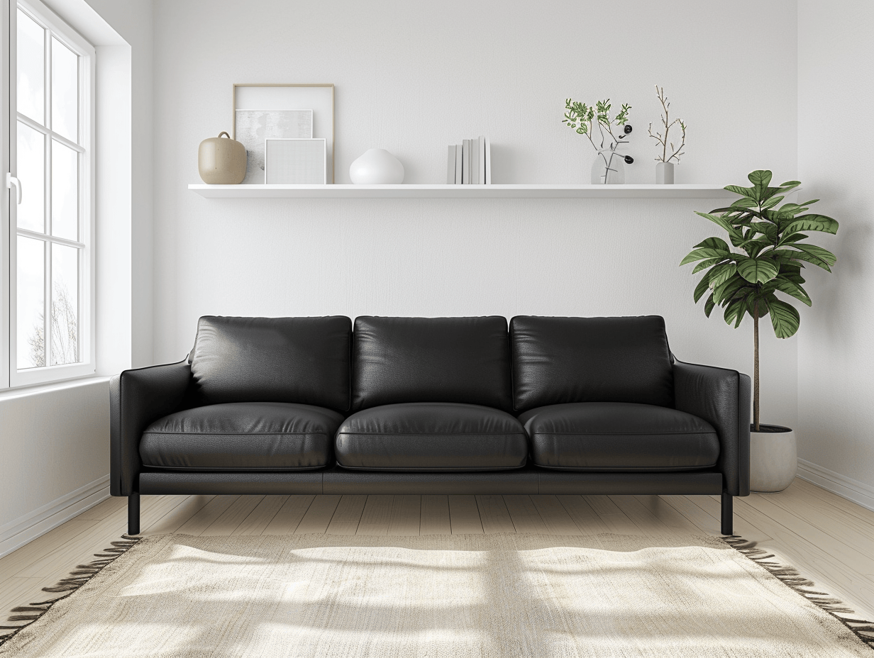 3-zitsbank echt leer 210×90×85 cm – zwart – modern design