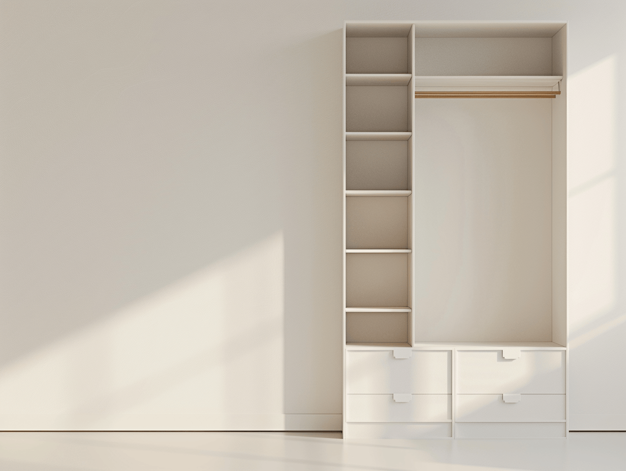 Open kledingkast hout 150×55×200 cm – wit – met meerdere opbergvakken kledingroede en lades