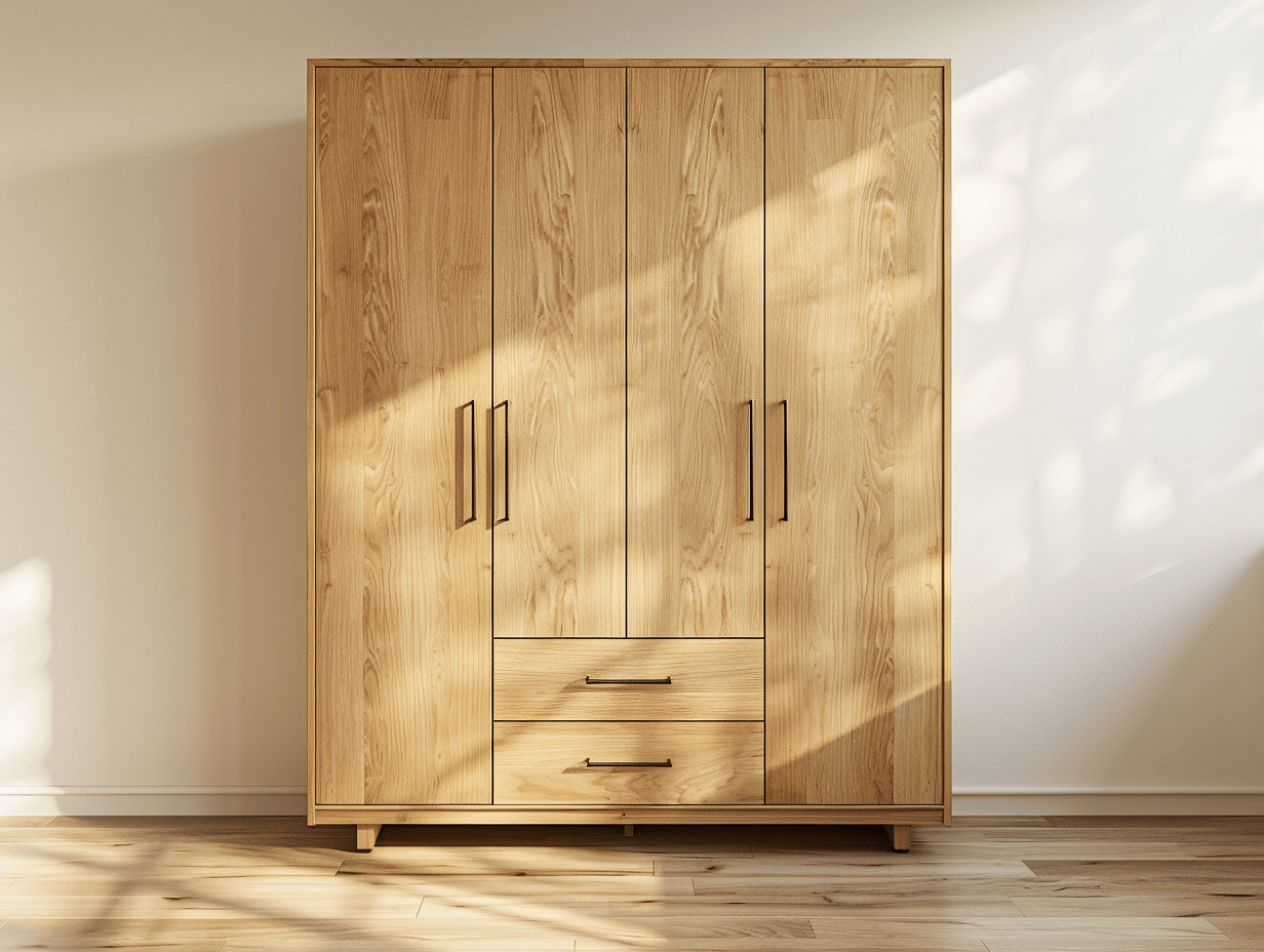 Kledingkast hout 190×62×210 cm – lichtbruin – met meerdere deuren en meerdere lades