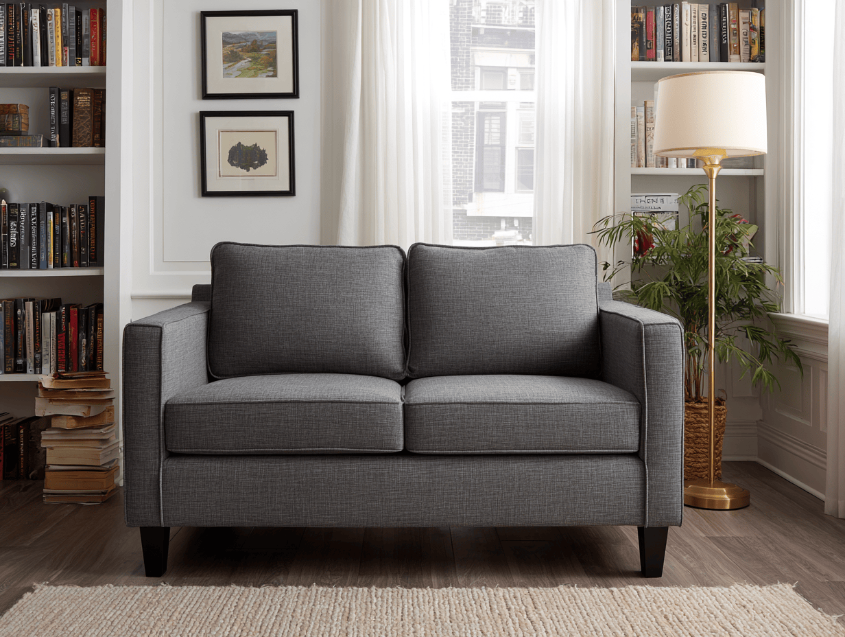 Tweepersoonsbank in stof 150×90×85 cm – lichtgrijs – modern design met kussens