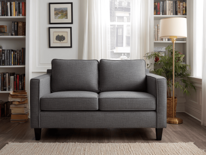 Tweepersoonsbank in stof 150×90×85 cm – lichtgrijs – modern design met kussens