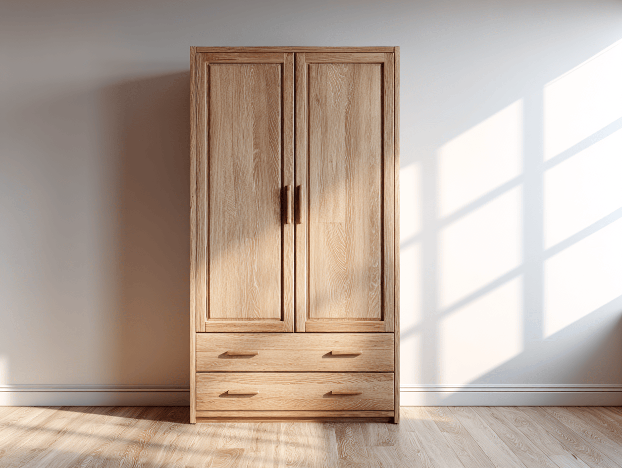 Kledingkast hout 100×55×200 cm – licht eiken – met twee deuren en twee laden