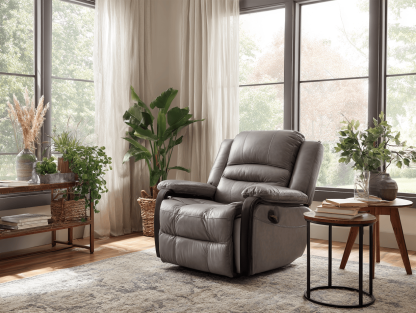 Leren fauteuil met relaxfunctie 95×100×105 cm – donkergrijs – ergonomisch comfort