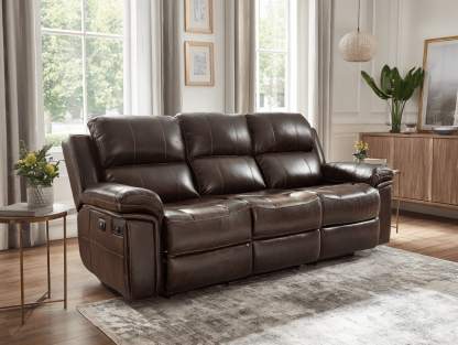 Leren 3-zitsbank 210×95×100 cm – donkerbruin – met elektrische relaxfunctie