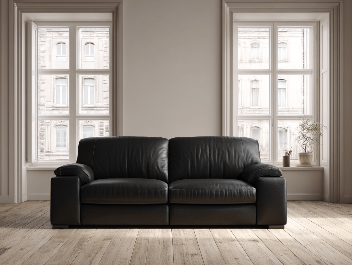 Leren 2-zitsbank 180×90×85 cm – zwart – met brede armleuningen – moderne stijl