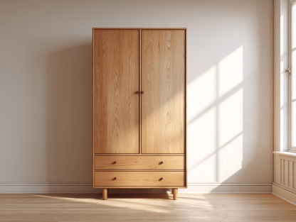 Kledingkast hout 100×55×200 cm – naturel eiken – met twee deuren en twee laden