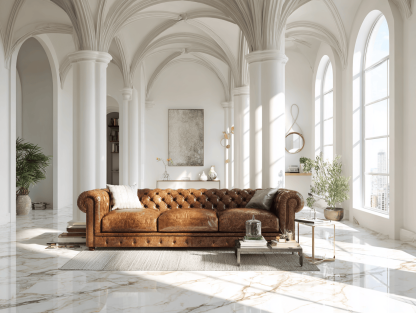 Leren 3-zitsbank 220×95×80 cm – bruin – Chesterfield stijl met knoopdetails en kussens